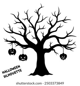 Halloween tree silhouette on a white backdrop.