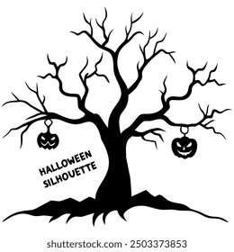 Halloween tree silhouette on a white backdrop.