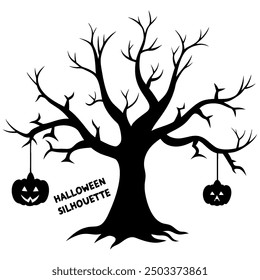 Silueta del árbol de Halloween sobre un fondo blanco.