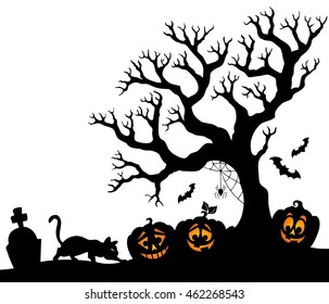 Tema 1 de la silueta de árbol de Halloween - ilustración vectorial eps10.