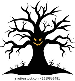 Halloween tree silhouette vector art illustration on white background.