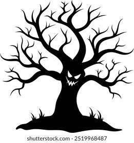 Halloween tree silhouette vector art illustration on white background.