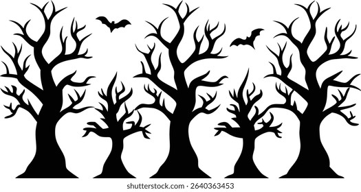 Halloween tree silhouettes set vector illustration