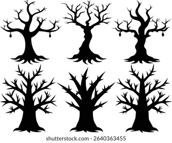 Halloween tree silhouettes set vector illustration