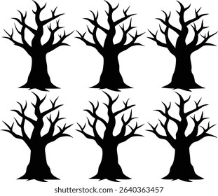 Halloween tree silhouettes set vector illustration
