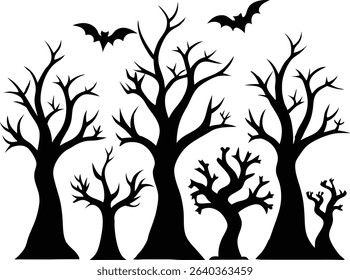 Halloween tree silhouettes set vector illustration