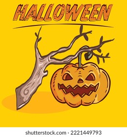 Halloween tree skull vector illustration hand drawn doodle. easy to edit and can be used in any project.