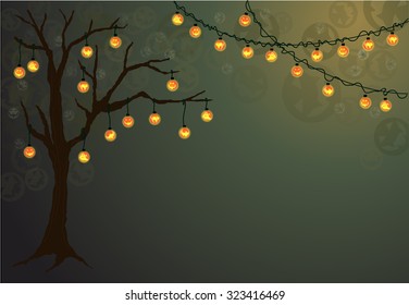 Halloween tree with spooky lights and bokey background.