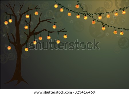 Halloween tree with spooky lights and bokey background.