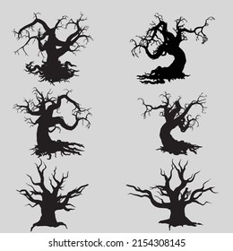Halloween Tree Vector Art, Black Tree, Icon set Illustrations