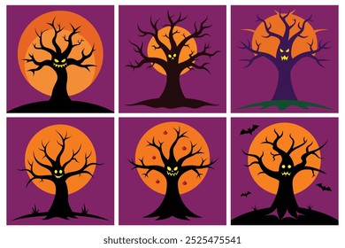 Conjunto de ilustración de Arte vectorial de árbol de Halloween