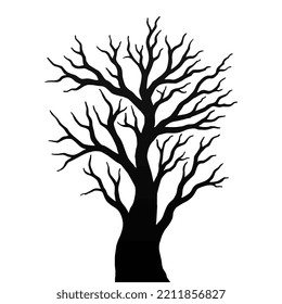 Halloween tree vector, dry tree without leaf, scary tree, silhouette tree in black color