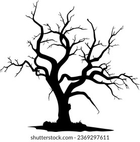 Halloween tree vector, dry tree without leaf, scary tree, silhouette tree in black color