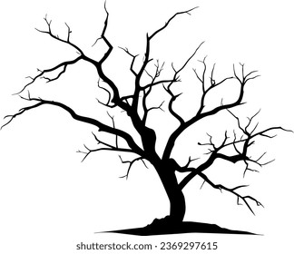 Halloween tree vector, dry tree without leaf, scary tree, silhouette tree in black color