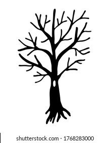 Halloween tree vector illustration. Black tree doodles isolated on white background.