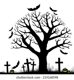 Halloween trees with bats. Vector illustration 
