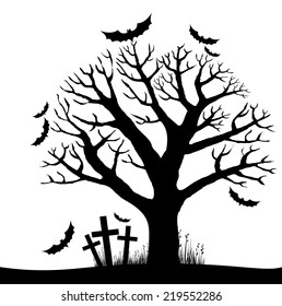 Halloween trees with bats. Vector illustration 