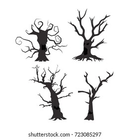 Halloween trees, Scary silhouette of Halloween tree isolated on white background