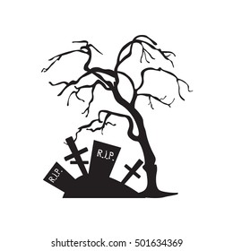 Halloween trees, spiders and bats on white background