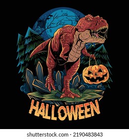 Halloween T-Rex Dinosaur Brings Pumpkin