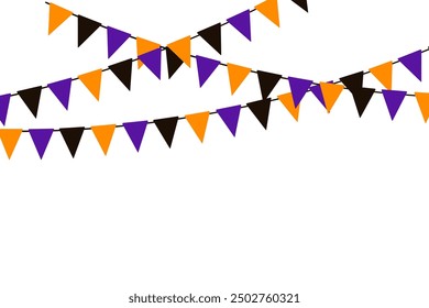 Halloween triangle flags isolated on white background. Vector pennant. Hanging fall party garland.