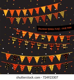 Halloween triangle flags, scrapbook tape, Washi tape, scrapbook items, sticker, vector for Halloween party, Halloween night, trick or treat, for gift tags, label, in stripe, diamond star pattern.