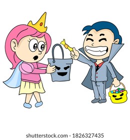 halloween trick or tips for children playing. cartoon illustration sticker emoticon