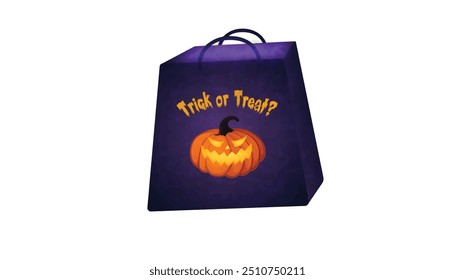 Bolsa de truco o trato de Halloween con diseño de calabaza tallada.