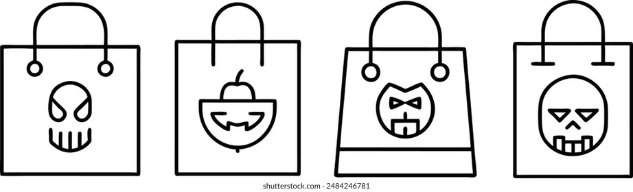 Halloween Trick or treat bag. Line Icon. Editable Stroke.