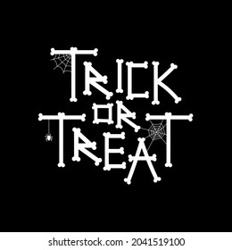 halloween trick or treat bone typography with spider web illustration