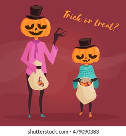 Halloween. Trick or treat card. Pumpkin. Vector illustration. Cartoon character. Isolated.