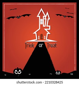 Halloween, Trick or Treat, Castle vector, pumpkin, orange, bats
