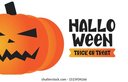 Halloween. Trick or treat. Happy Halloween holiday party. Celebrate annual in October 31. Scary face pumpkin, bats, air balloons. Autumn, fall season. Poster, greeting card, banner, background. Vector