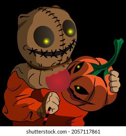 halloween trick or treat head pumpkin in hand man