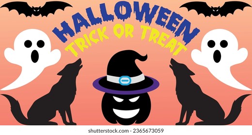 Halloween trick or treat invitation card design. Happy Halloween trick or treat vector illustration background. Vector illustration