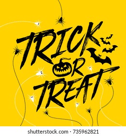 Halloween trick or treat message design background with spider,bat and halloween pumpkin head.Vector illustration EPS 10