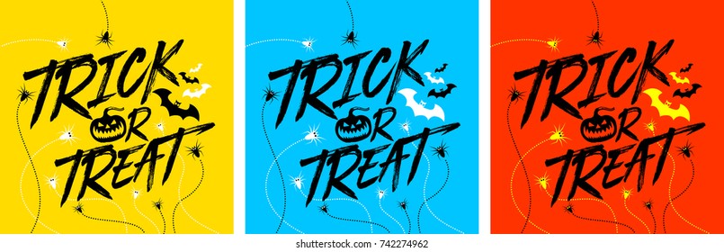 Halloween trick or treat message design background with spider,bat and halloween pumpkin head.Vector illustration EPS 10