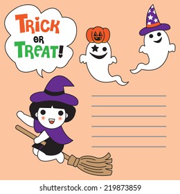 Halloween Trick or Treat paper note illustration set