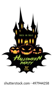 Halloween. trick or treat. Halloween party, drawn Halloween symbols pumpkin, logo design, vector illustration