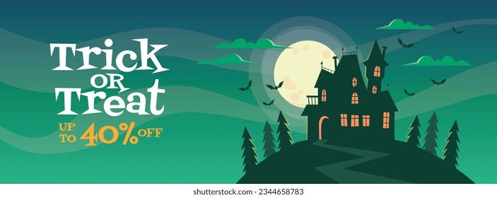 halloween trick or treat party invitation background vector illustration with text placeholder