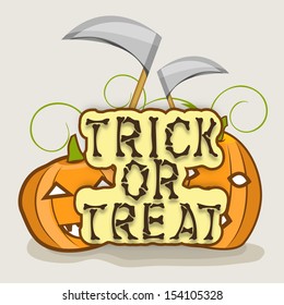 Halloween Trick or Treat party poster, banner or flyer with scary pumpkins. 