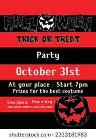 Halloween trick or treat party poster flyer social media post design