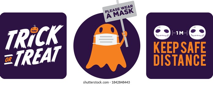 Halloween trick or treat please wear a mask icon
