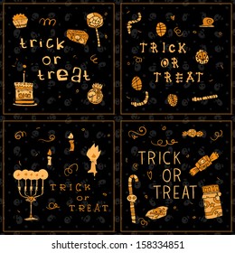 Halloween "Trick or treat" postcard invitation. Vector pattern for web page backgrounds, postcards, greeting cards, invitations, pattern fills, surface textures.