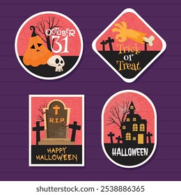 Cartel de Halloween, truco o trato, tarjeta. Vector