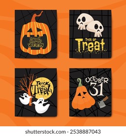 Cartel de Halloween, truco o trato, tarjeta. Vector