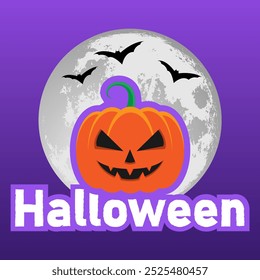 Halloween Trick or Treat with Pumpkin bats full moon spider web illustration