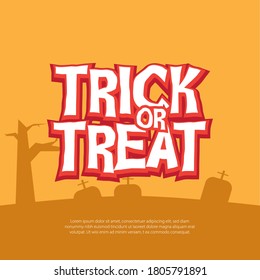 Halloween trick or treat pumpkin vector background template. Halloween trick or treat greeting text with empty space for message and pumpkin basket with sweet candies element. Vector illustration.
