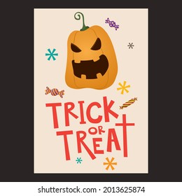 Halloween trick or treat pumpkin vector background template. Halloween trick or treat greeting text .