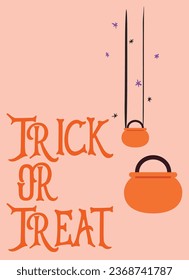 Halloween trick or treat pumpkin vector background template. Halloween trick or treat greeting text with empty space for message and pumpkin basket with sweet candies element. Vector illustration.